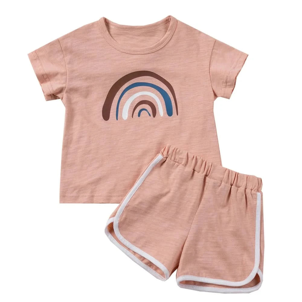 Summer 2pcs Children Clothes Sets Korea Moon Print Outfits Muslin Patchwork Casual Suits Kids Shorts T-shirt Boys Girls Outfits - M & M Global