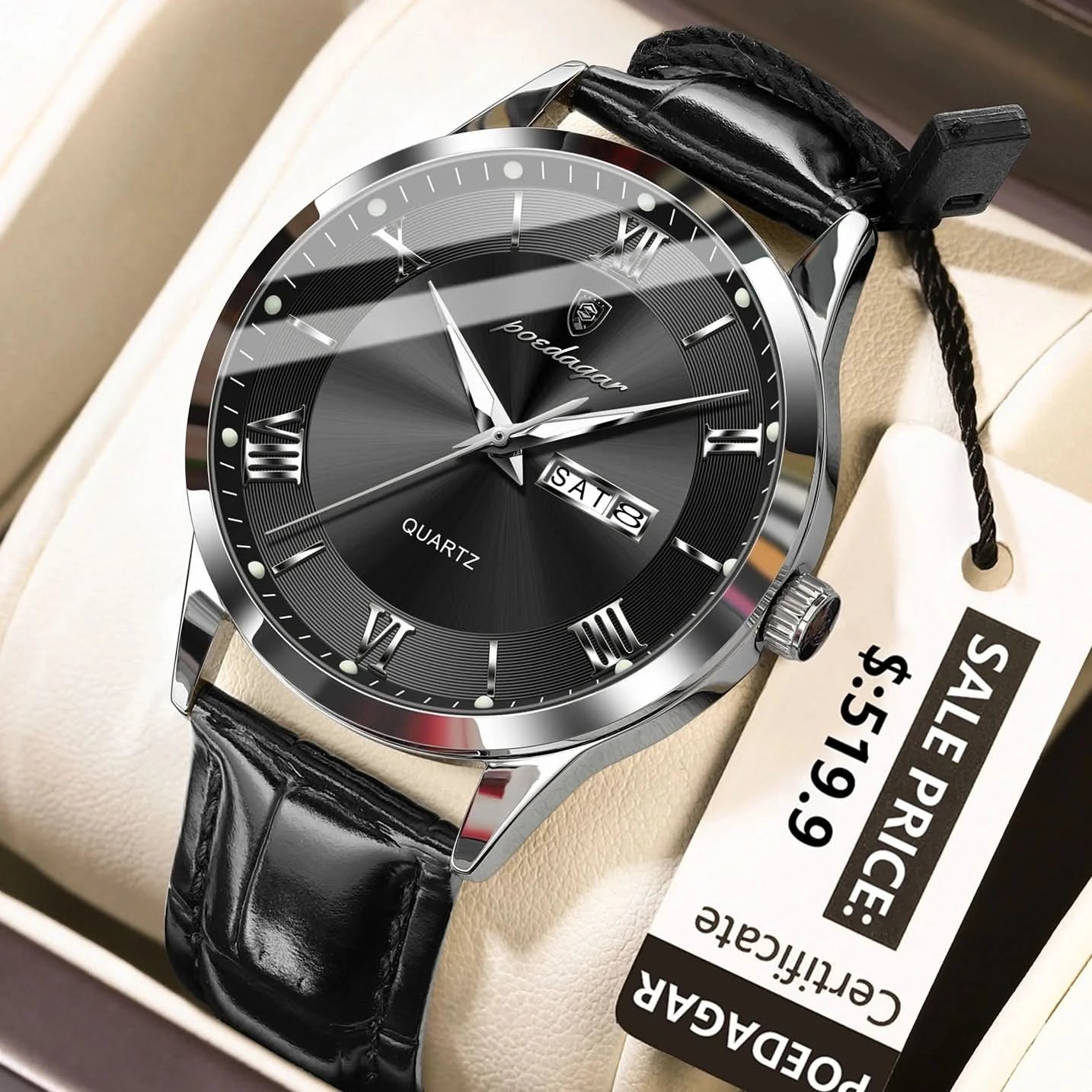 POEDAGAR Top Luxury Watch For Men Military Waterproof Luminous Date Week Man Wristwatch Leather Men's Quartz Watches Sport Reloj - M & M Global