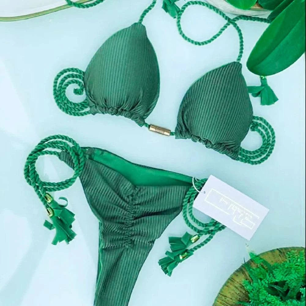 Adjustable Bandage Bikini Set 2023 Swimwear Swimsuit Woman Sexy Bathing Suits Solid Bikinis Triangle Female Summer Beachwear - M & M Global