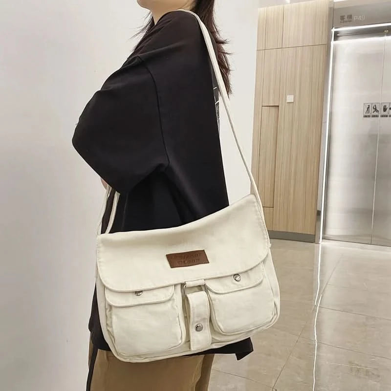 High Quality Canvas Handbag Shoulder Bags Large Capacity Crossbody Bags For Women Simple Casual Messenger Bag Student School Bag - M & M Global