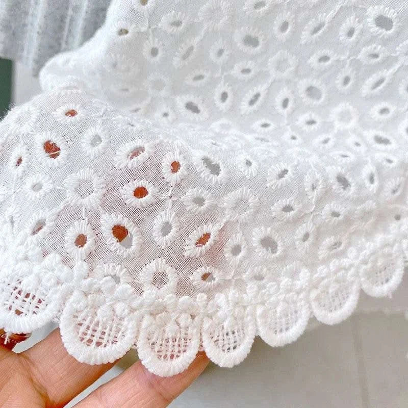 2PCS Kids Sets Summer Girl Clothes Children Hollow Lace Sleeveless Tops Shorts Set Fashion Baby Girl Cardigan Fake Two Suit - M & M Global