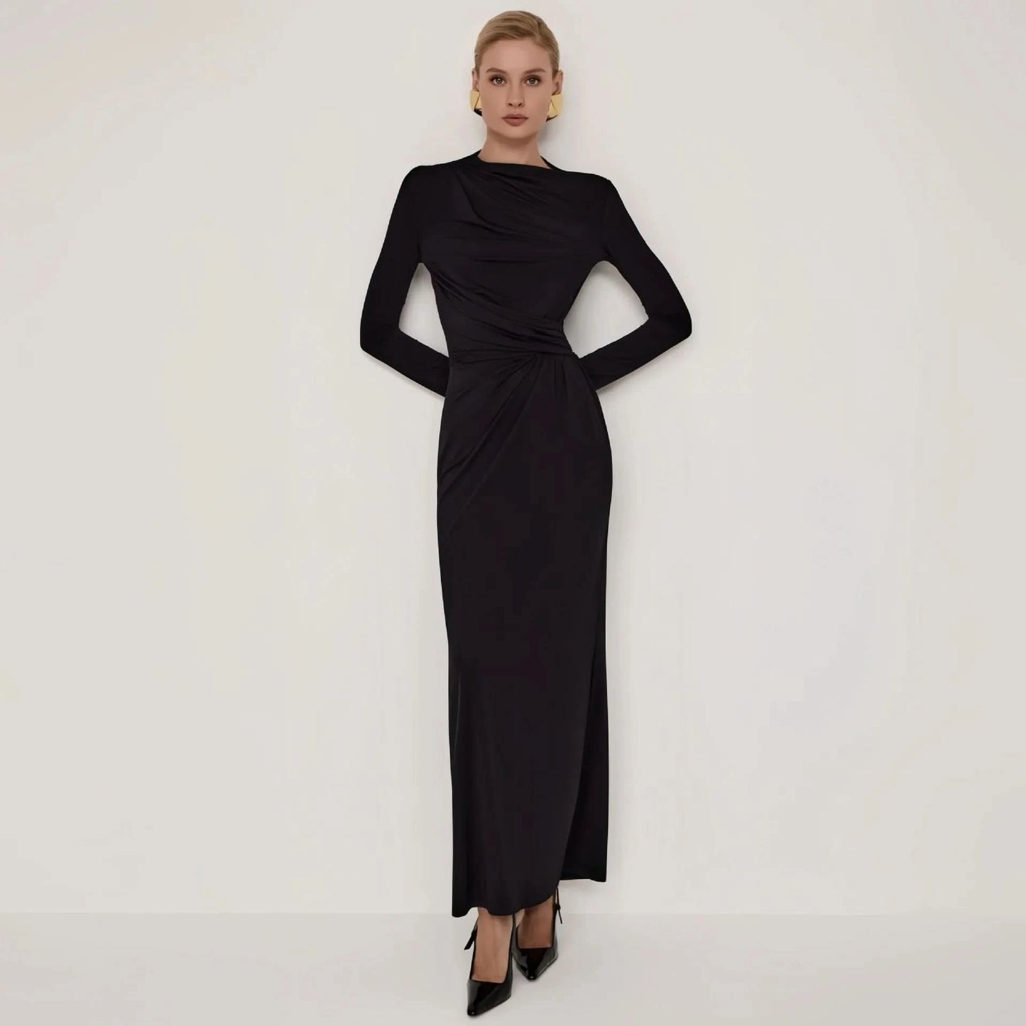 Tossy Fashion Autumn Pleated Long Dress Female High Waist Slim Bandage Solid Elegant Commute Clothes Ladies Y2k Maxi Dress 2024 - M & M Global