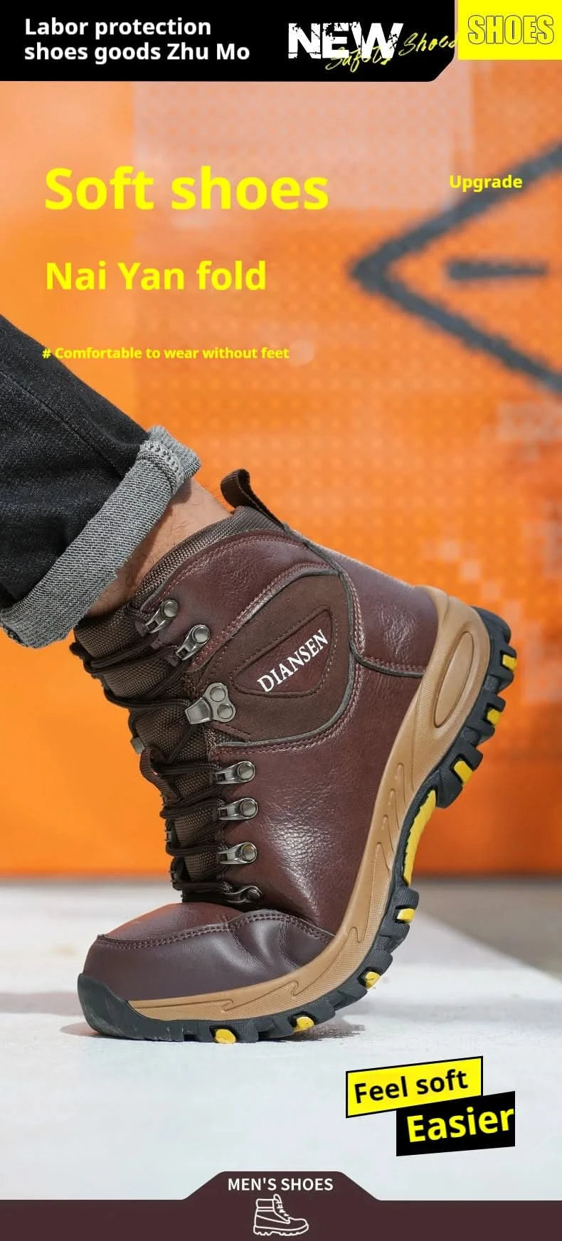 Rotating Button Indestructible Shoes Safety Boots Men Steel Toe work Boots Waterproof Non-slip Puncture-Proof Protective Shoes