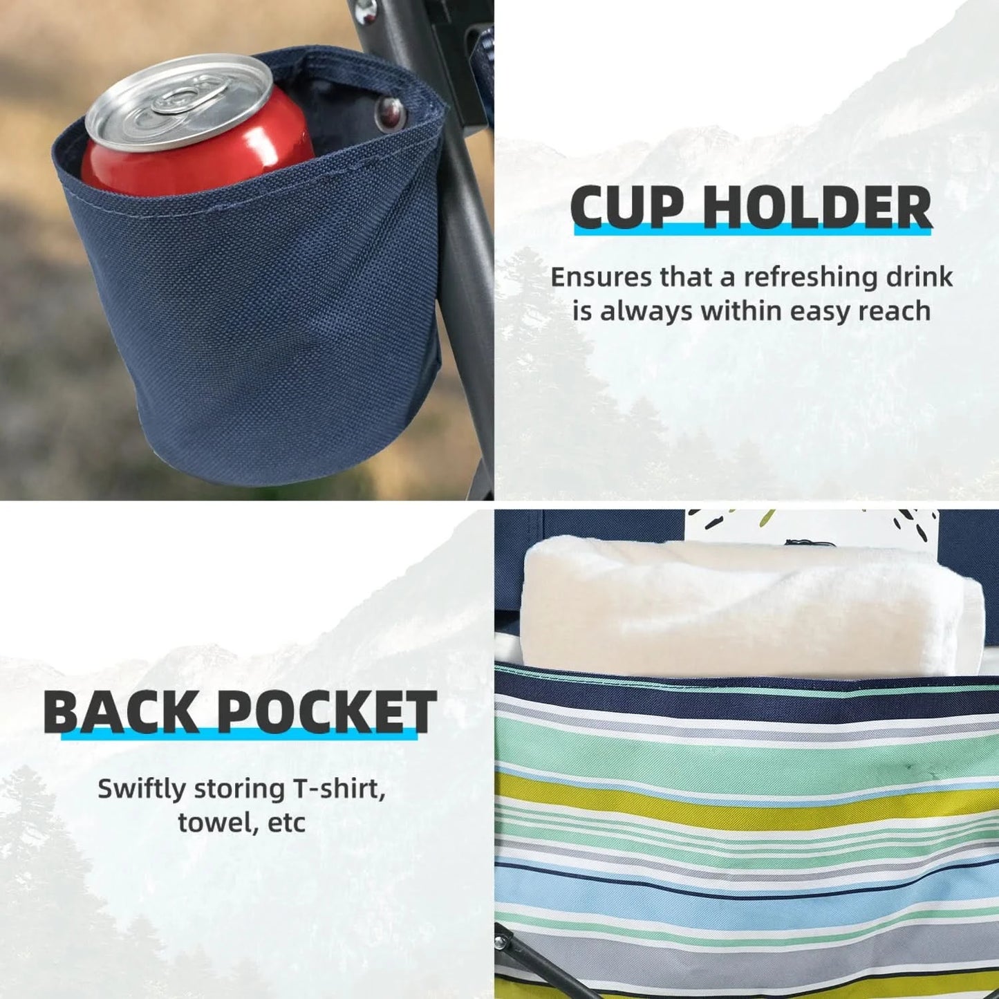 Tisetrail 2 Pack Portable Beach Chair For Adults Low Back Sling Chair With Cup Holder Folding Mesh Sand Chair Lightweight