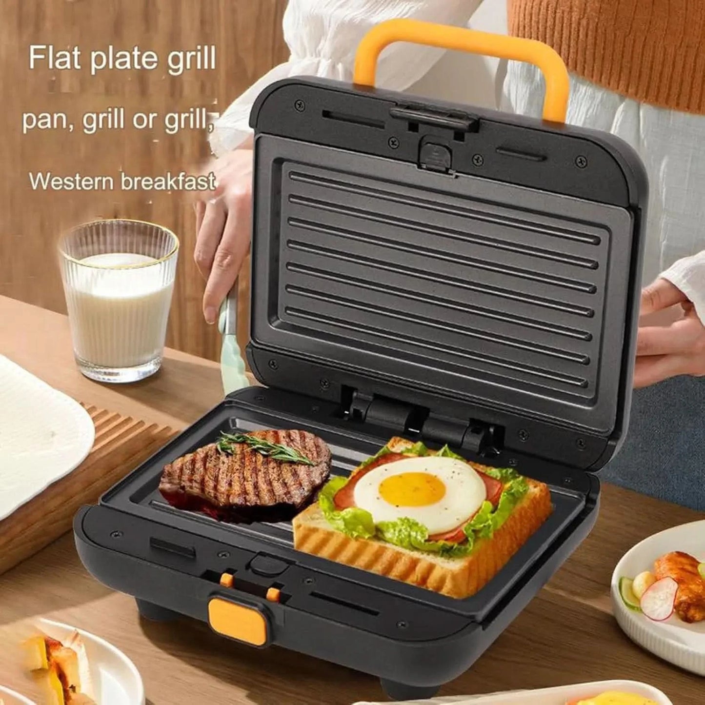 3-In-1 Waffle Maker, Sandwich Maker, Panini Maker, Household Electric Breakfast Maker with Interchangeable Plates - M & M Global