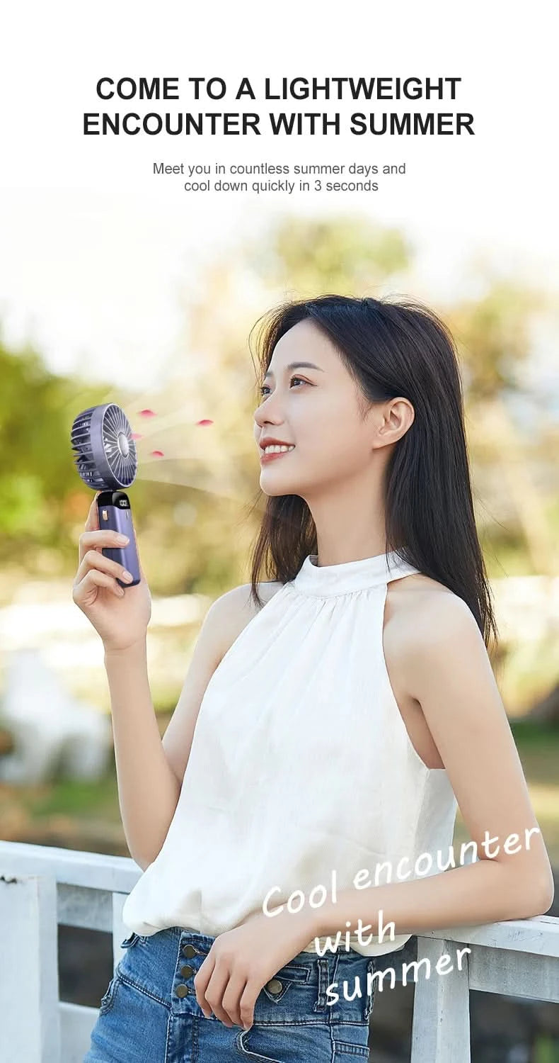 USB Handheld Mini Fan Foldable Portable Neck Hanging Fans 5 Speed USB Rechargeable Fan with Phone Stand and Display Screen - M & M Global