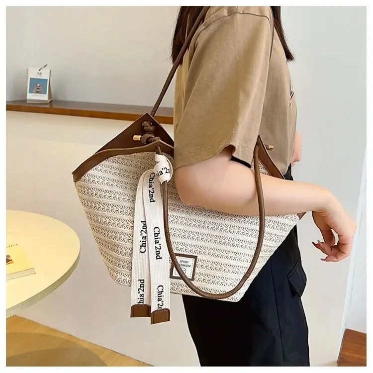 Straw Beach Bag Vintage Handmade Woven Shoulder Bag Raffia circle Rattan bags Bohemian Summer Vacation Casual Bags - M & M Global
