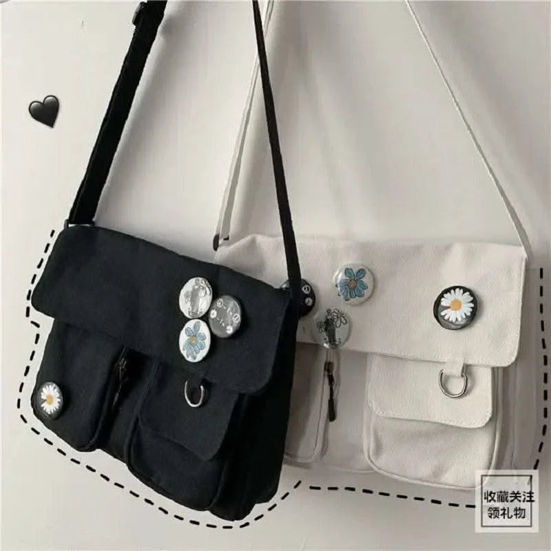 2025 Young Unisex Canvas Messenger Bag Postman Student Shoulder Bag Phone Bookbag Handbags Japanese style Daily Crossbody Bag - M & M Global