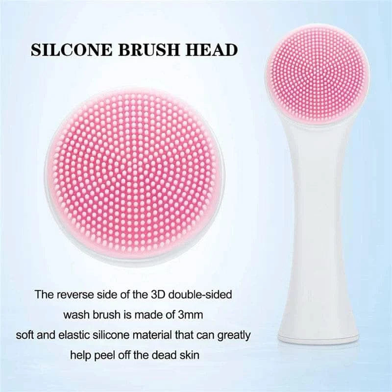 3D Double Silicone Facial Cleansing Brush Manual Massage Facial Brush Soft Bristles Exfoliator Double Sided Face Wash Brush - M & M Global