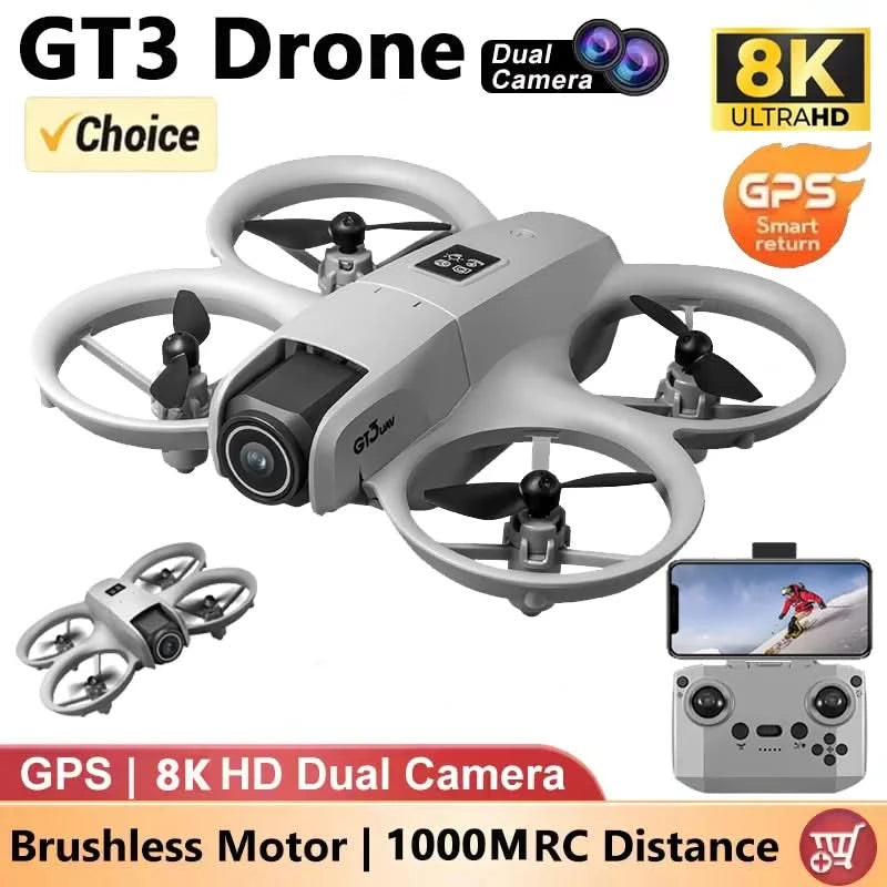 NEW Drones GT3 GPS 8K Professional HD 180° Dual Cameras 5G WIFI Brushless Motors Obstacle Avoidance FPV Foldable Quadcopter Toys - M & M Global
