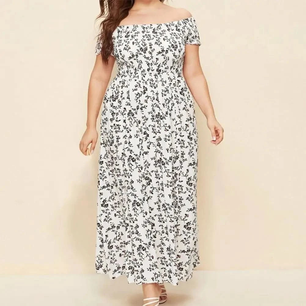Plus Size Maxi Dress Elastic Chest Wrapped Fine Sewing Long Dress Bohemia Style Off Shoulder Long Dress - M & M Global