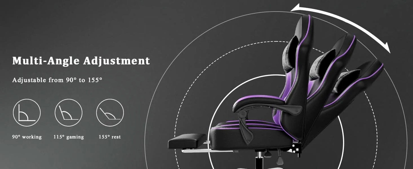 Gaming Chair with Pocket Spring Cushion and Footrest, Ergonomic Computer Chair for Adults, Breathable PU Leather Game Chair, Adj