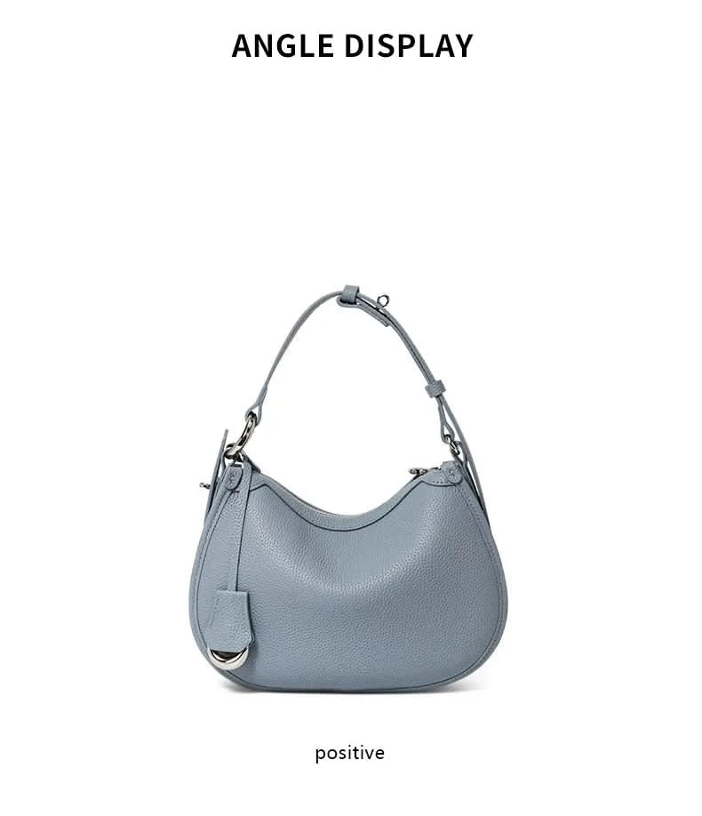 Top layer cowhide underarm shoulder bag 2025 new niche design minimalist blue fashionable soft leather saddle bag - M & M Global