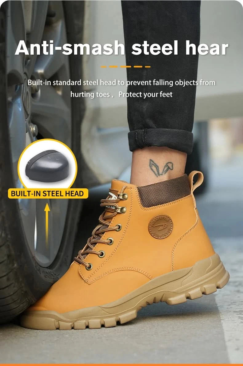 Mens Puncture-Proof Steel Toe Safety Boots Oil & Slip-Resistant Industrial Shoe Outdoor Work Shoes for Mechanics & Construction