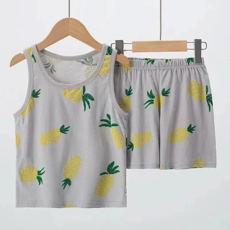 Summer CHILDREN'S Cotton Vest Set Cute Pineapple Boys and Girls Sports Casual Clothes - M & M Global