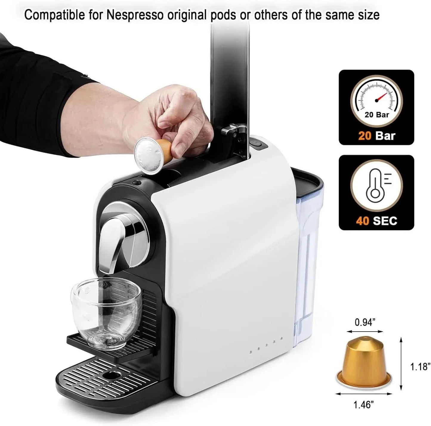 Espresso Pod Machine for Home, Compact Capsule Coffee Maker for NS Original Pods, 20 Bar High Pressure Pump, 22oz Removable Wate - M & M Global