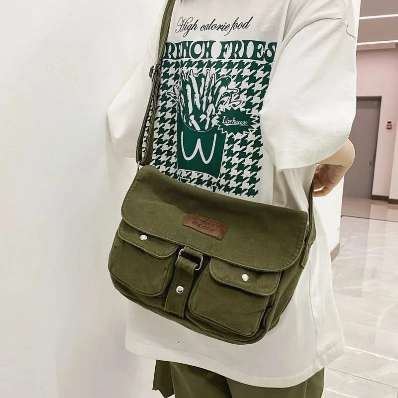 High Quality Canvas Handbag Shoulder Bags Large Capacity Crossbody Bags For Women Simple Casual Messenger Bag Student School Bag - M & M Global