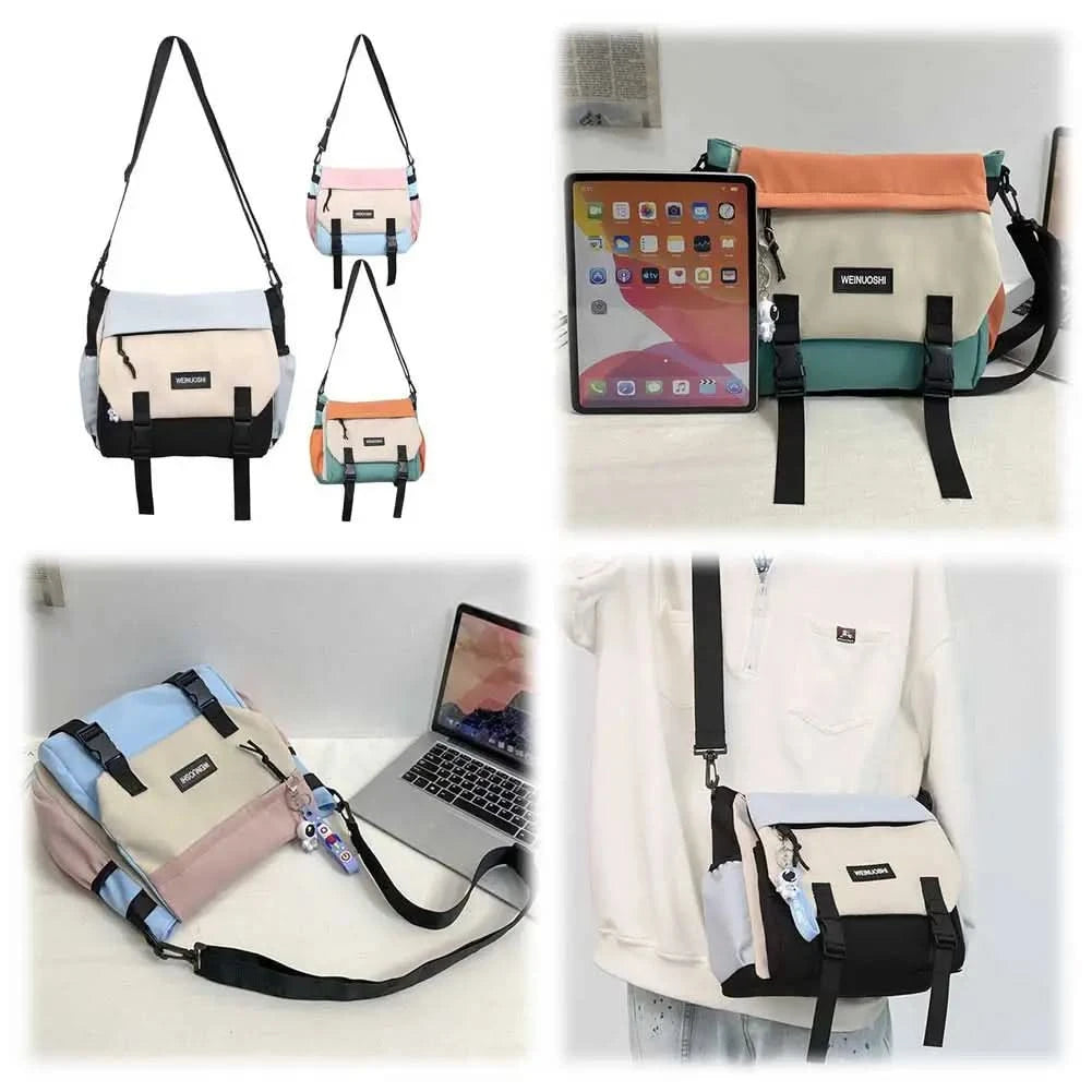 Unisex Student Messenger Bag Large Capacity Flap Crossbody Bag Contrast Color Casual Shoulder Bag for College Travel Business - M & M Global