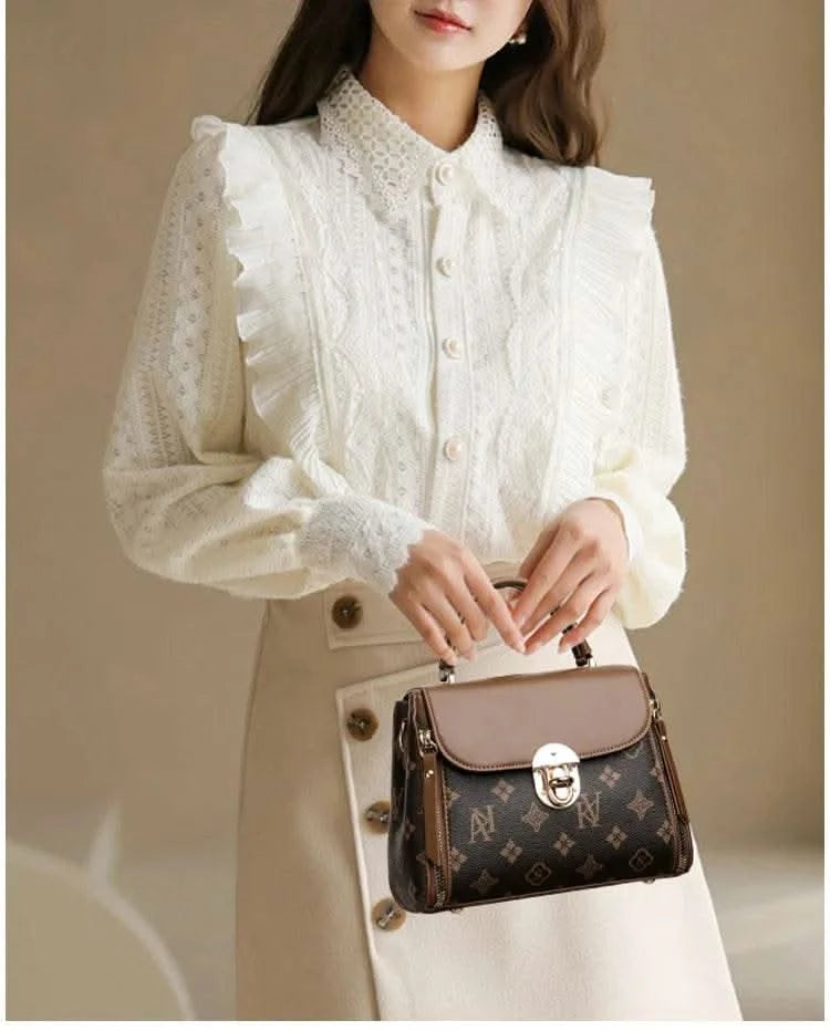 Bags for Women, Printed Fashionable Hand-Held Locks, Commuting Small Square Bag, Fashionable and Versatile Shoulder Crossbody Ba - M & M Global