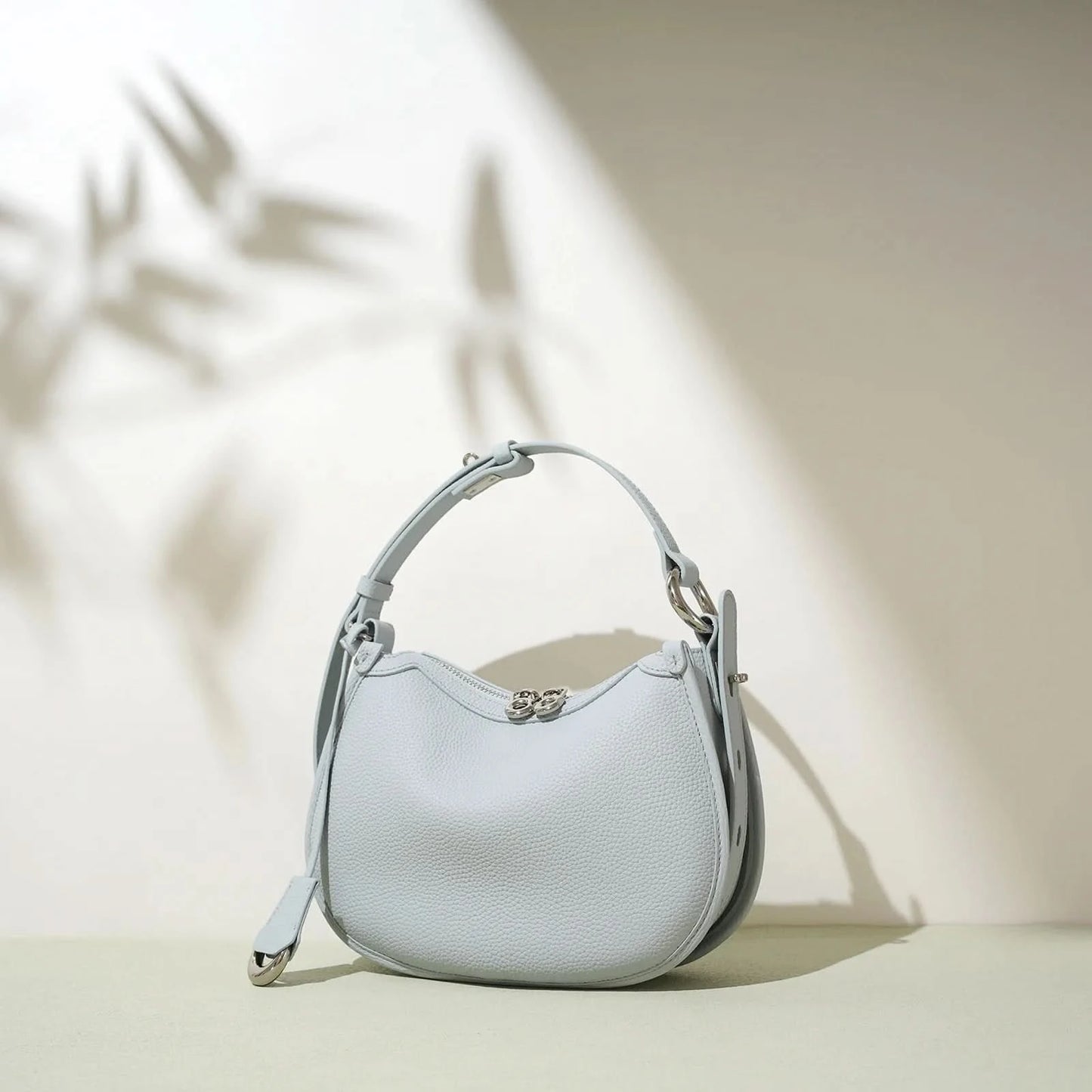 Top layer cowhide underarm shoulder bag 2025 new niche design minimalist blue fashionable soft leather saddle bag - M & M Global