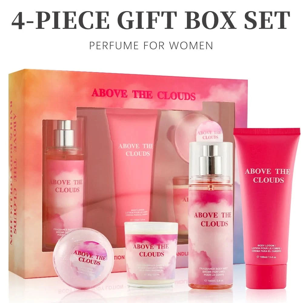 Women's Fragrance Sets 3.4fl.oz Body Mist, 3.4fl.oz Body Lotion, 3oz Candle and 2oz Bath Bomb 4 Pcs ABOVE THE CLOUDS Gift - M & M Global