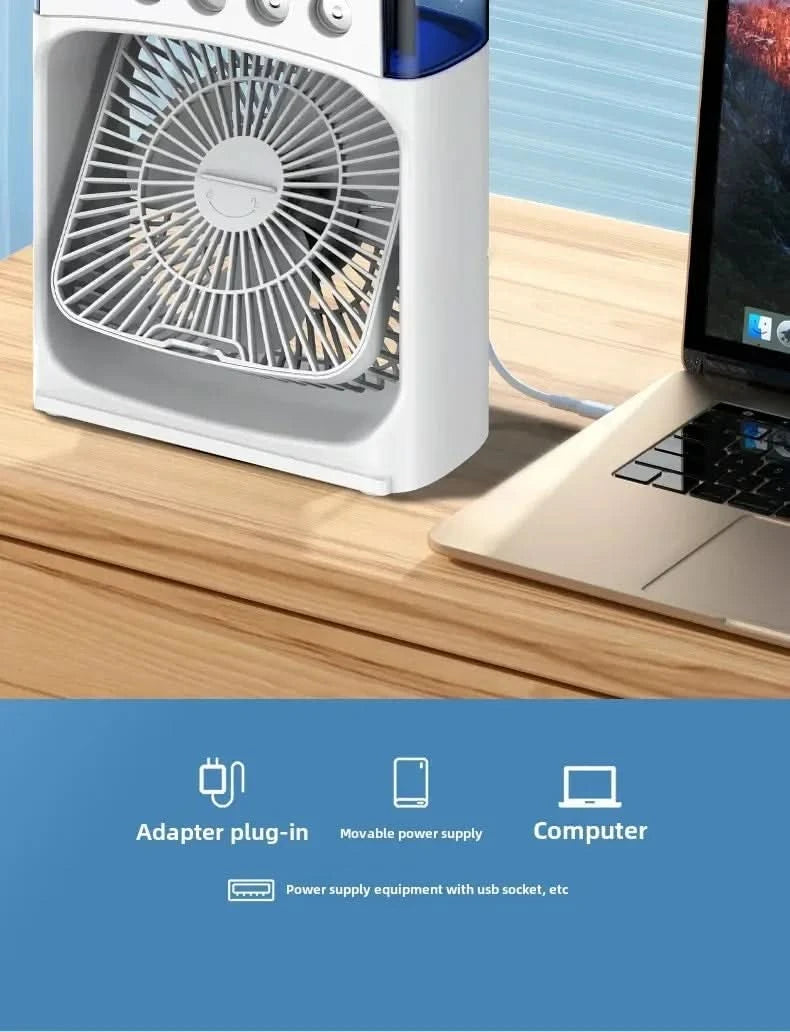 Portable 3 in 1 Mini AC Air Cooler Fan Humidifier with LED Light for Home Office Bedroom Camping Cooling - M & M Global