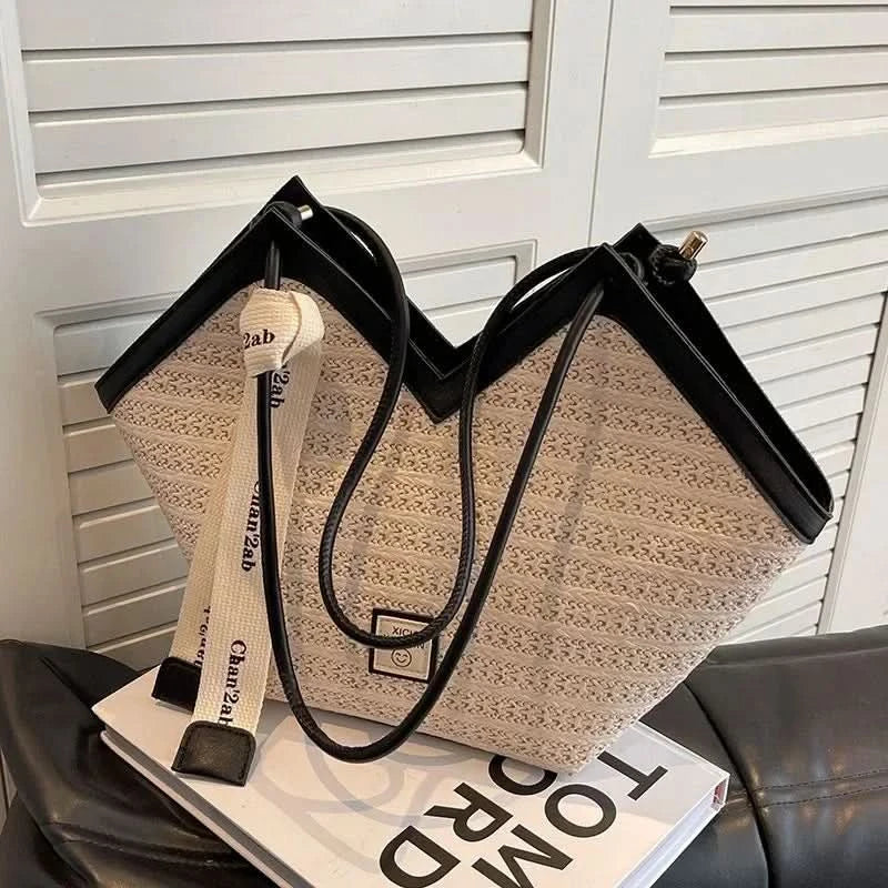 Straw Beach Bag Vintage Handmade Woven Shoulder Bag Raffia circle Rattan bags Bohemian Summer Vacation Casual Bags - M & M Global