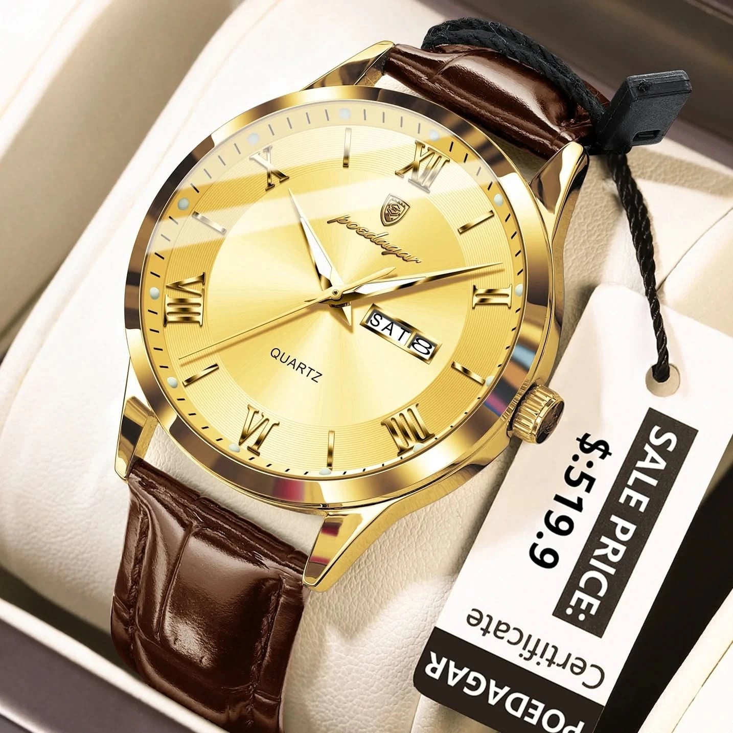 POEDAGAR Top Luxury Watch For Men Military Waterproof Luminous Date Week Man Wristwatch Leather Men's Quartz Watches Sport Reloj - M & M Global