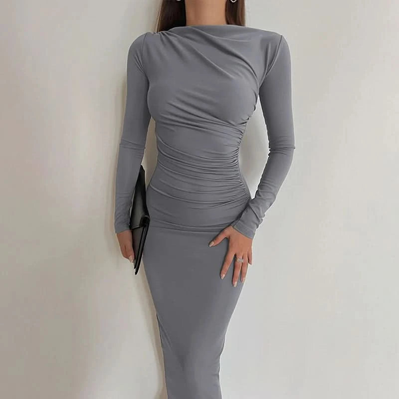 Hawthaw Women 2024 Spring Autumn Long Sleeve Party Club Evening Streetwear Bodycon Long Dress Wholesale Items For Business D3A14 - M & M Global