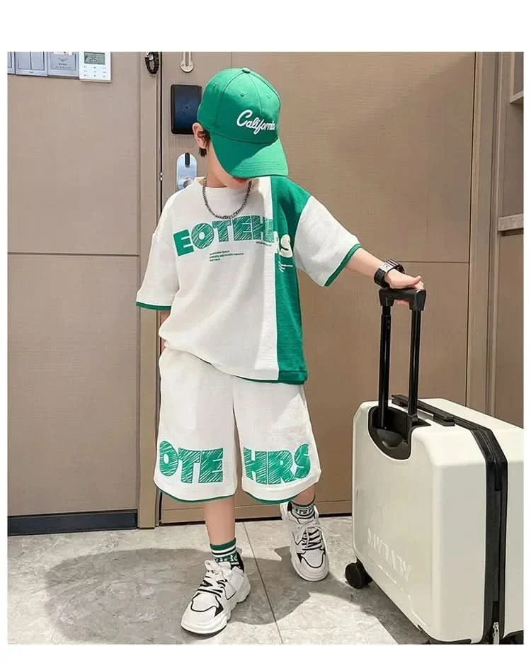 New Summer Teenagers Boys Clothing Sets Child Fashion Letter Top And Shorts 2Pcs Kids Tracksuit 4 5 6 7 8 9 10 11 12 13 14 Years - M & M Global