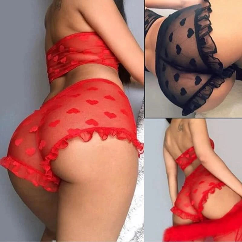 Strapless Bra Set Women Intimates Sheer Gauze Ruffles Lingerie Set Sexy Underwear Fancy Temptation Erotic Lingerie Bikini - M & M Global
