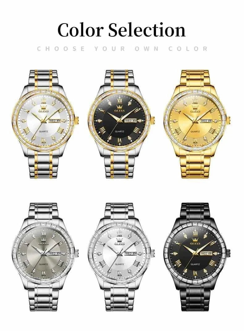 OLEVS 9906 Quartz Men's Watch Classic Fashion Men's Business Waterproof Stainless Steel Diamond dial Top Luxury Brand Men Watch - M & M Global