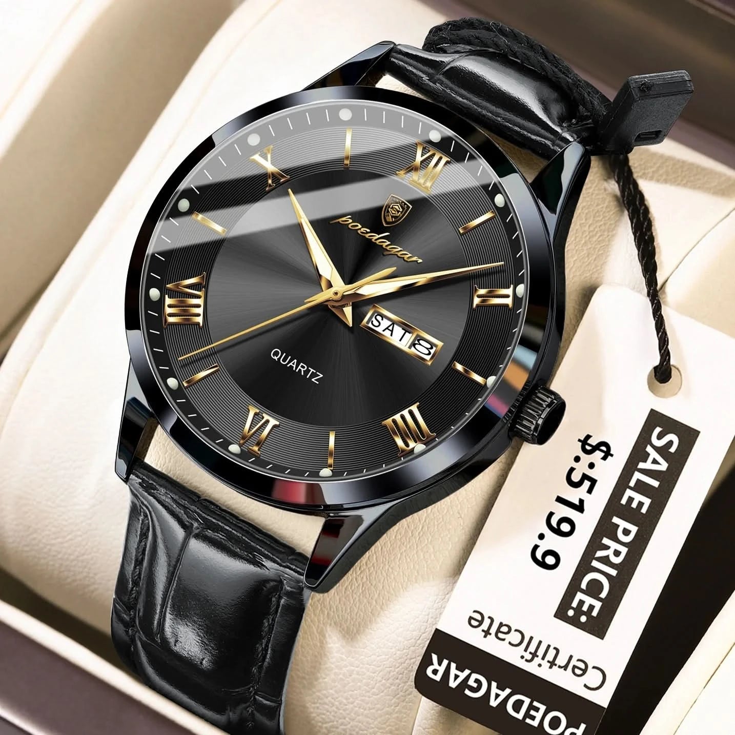 POEDAGAR Top Luxury Watch For Men Military Waterproof Luminous Date Week Man Wristwatch Leather Men's Quartz Watches Sport Reloj - M & M Global