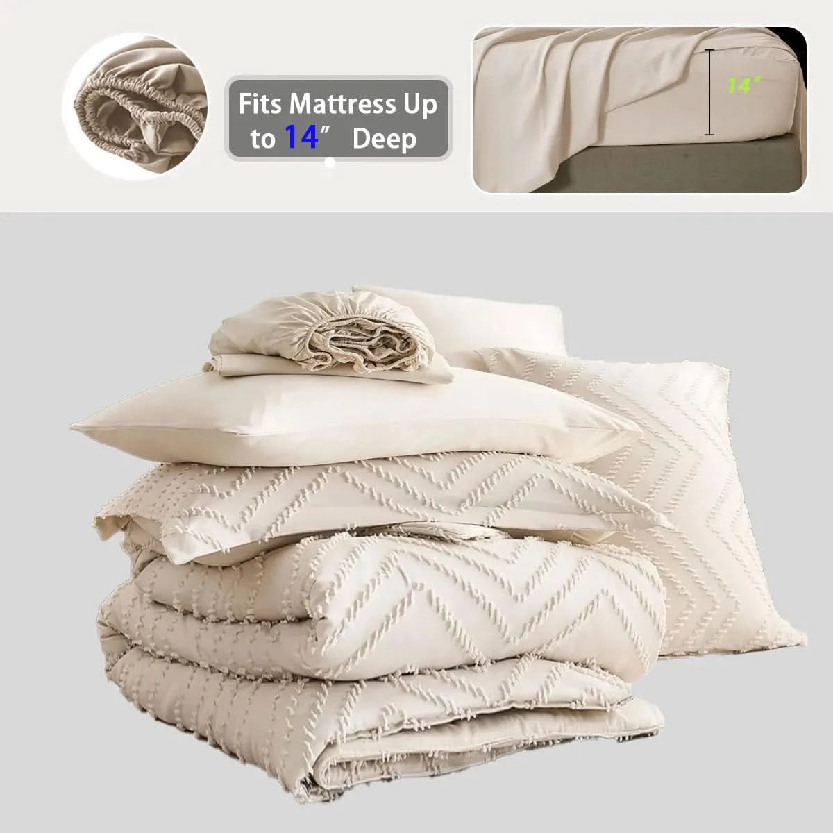 Tufted Comforter Set-7 Pieces in a Bag, Bedding Sets with Comforters,Flat Sheets, Fitted Sheet,2 Pillowcases & 2 PillowShams