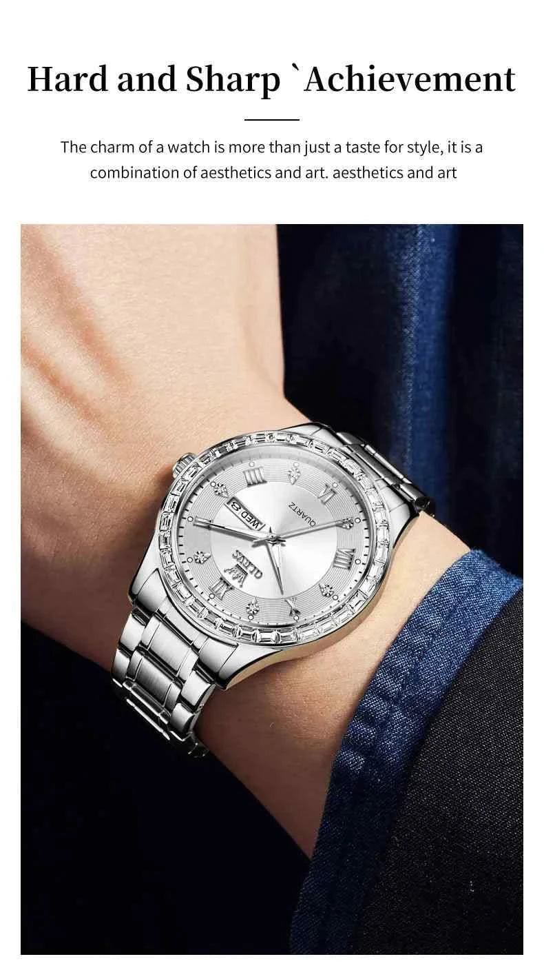 OLEVS 9906 Quartz Men's Watch Classic Fashion Men's Business Waterproof Stainless Steel Diamond dial Top Luxury Brand Men Watch - M & M Global