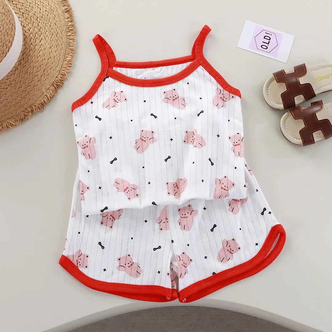 2025 Kids Cotton Clothes Girls Summer Clothes Sets Summer New Baby Sleeveless Tops + Shorts 2 Pieces Suit Girls Clothing Set - M & M Global