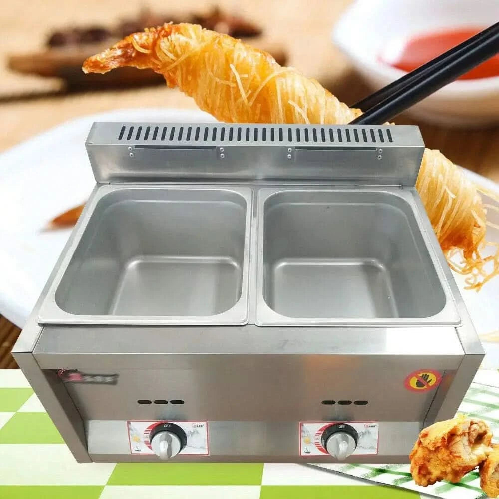 12 Liter Dual Tanks Commercial Stainless Steel Deep Fryer High Capacity Professional Gas Countertop Kitchen Frying Machine for F - M & M Global