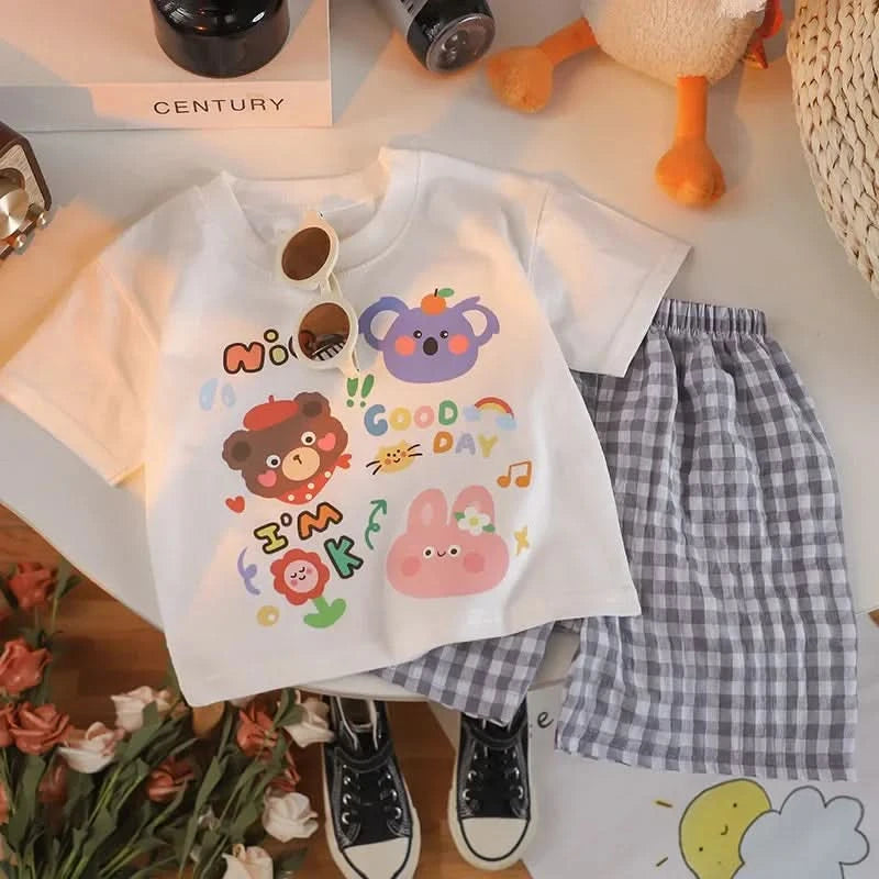 Summer Short Sleeve Cotton Tops +Shorts PCS Casual Cartoon Baby Boys and Girls Animals Clothing Sets - M & M Global