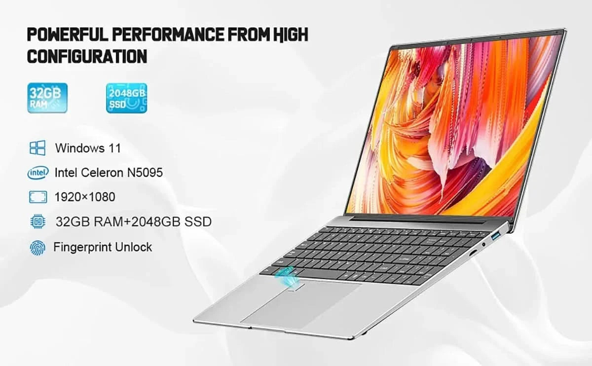Notebook 15.6 inch 32GB Ram DDR4 2TB SSD Windows 11 10 Laptop Gamer Intel N5095 Office Computer Backlit Fingerprint