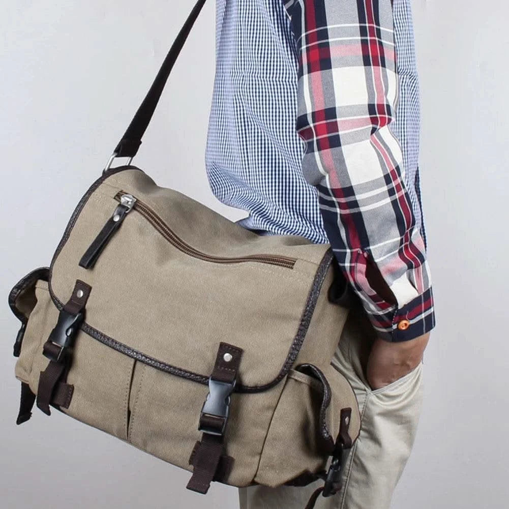 Classic Men Shoulder Bag Men's New Canvas Messenger Bag Outdoor Leisure Travel Multi Pockets Satchel Handbags Men's Designer Bag - M & M Global