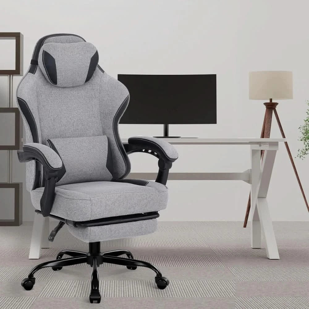 Gaming Chair,Computer Chair Fabric with Pocket Spring Cushion, Office Chair with Footrest and Massage Lumbar Support, Reclining