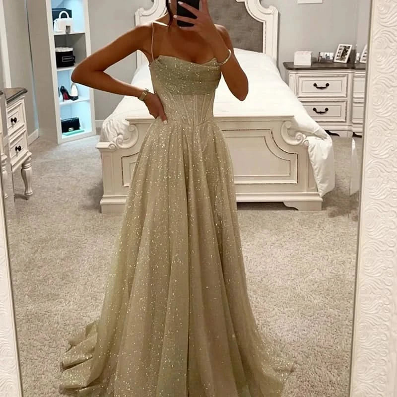Women Hollow Sleeveless Mesh Evening Dress Bronzing High Waist Pleated Long Dress Birthday Party Dress Elegant Fashion New 2024 - M & M Global
