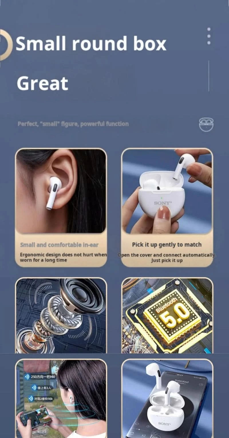 Sony Earphone TWS 9D HIFI Headset Bluetooth Music Earbuds For IPhone Xiaomi IOS Android Wireless Pods Headphones With Mic Cable