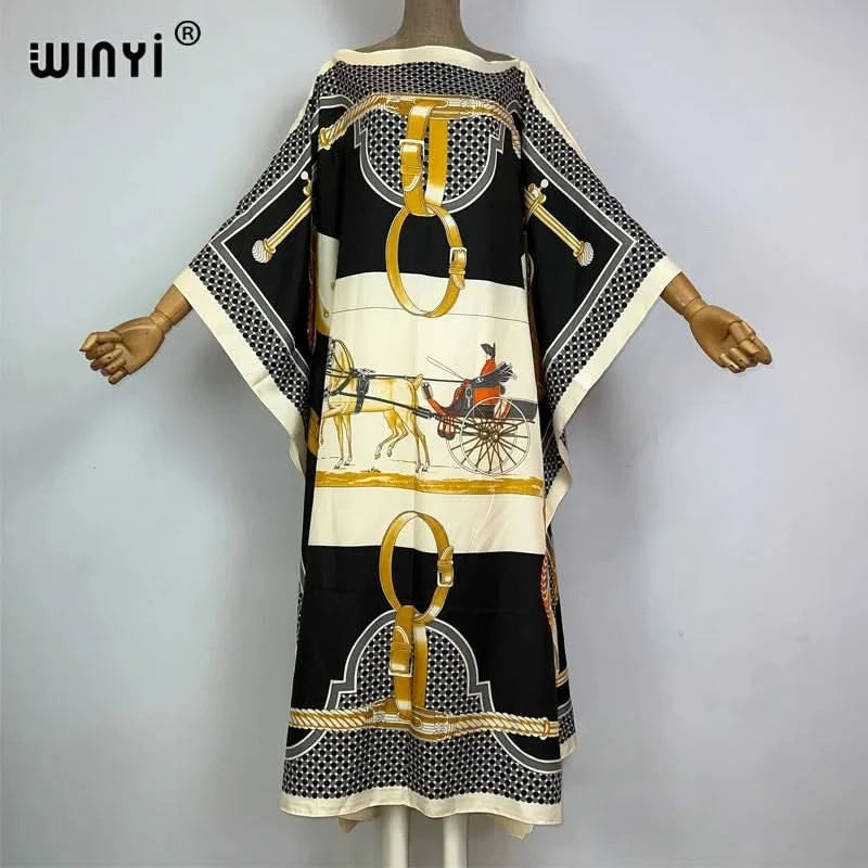 WINYI 2023 new Africa Fashion boho Popular printed twill Kaftan Maxi dress Summer Beach Bohemian Caftan long dress for lady - M & M Global