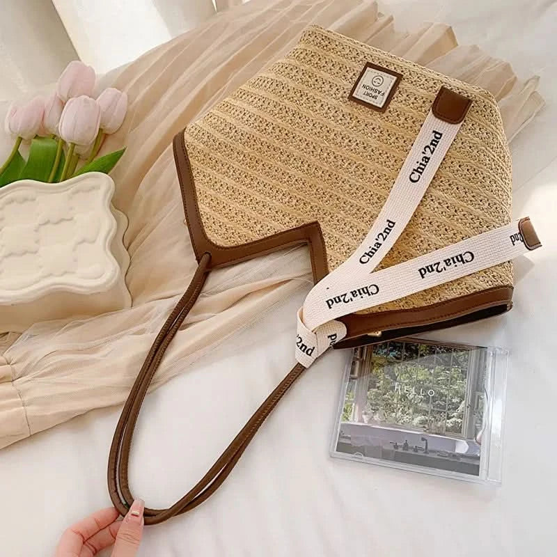 Straw Beach Bag Vintage Handmade Woven Shoulder Bag Raffia circle Rattan bags Bohemian Summer Vacation Casual Bags - M & M Global