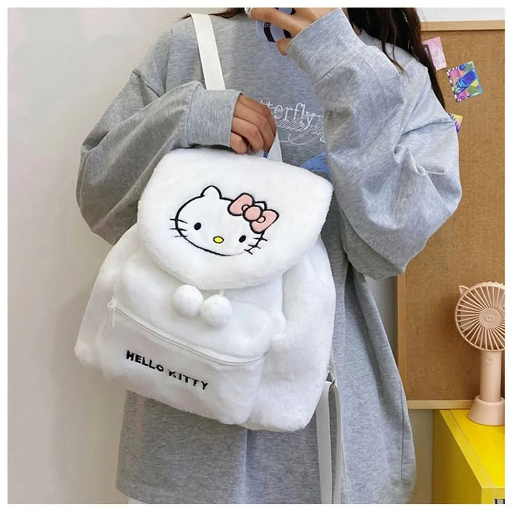 Sanrio Kuromi Melody Cartoon Cute Puppy Plush Flip Backpack Women's Casual Large Capacity Cute kawaii Cartoon School Bag Mochila - M & M Global
