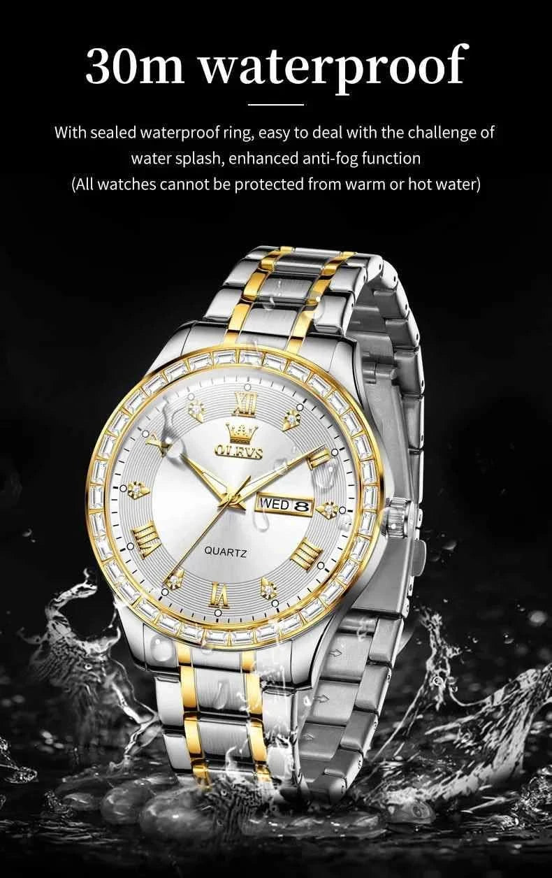 OLEVS 9906 Quartz Men's Watch Classic Fashion Men's Business Waterproof Stainless Steel Diamond dial Top Luxury Brand Men Watch - M & M Global
