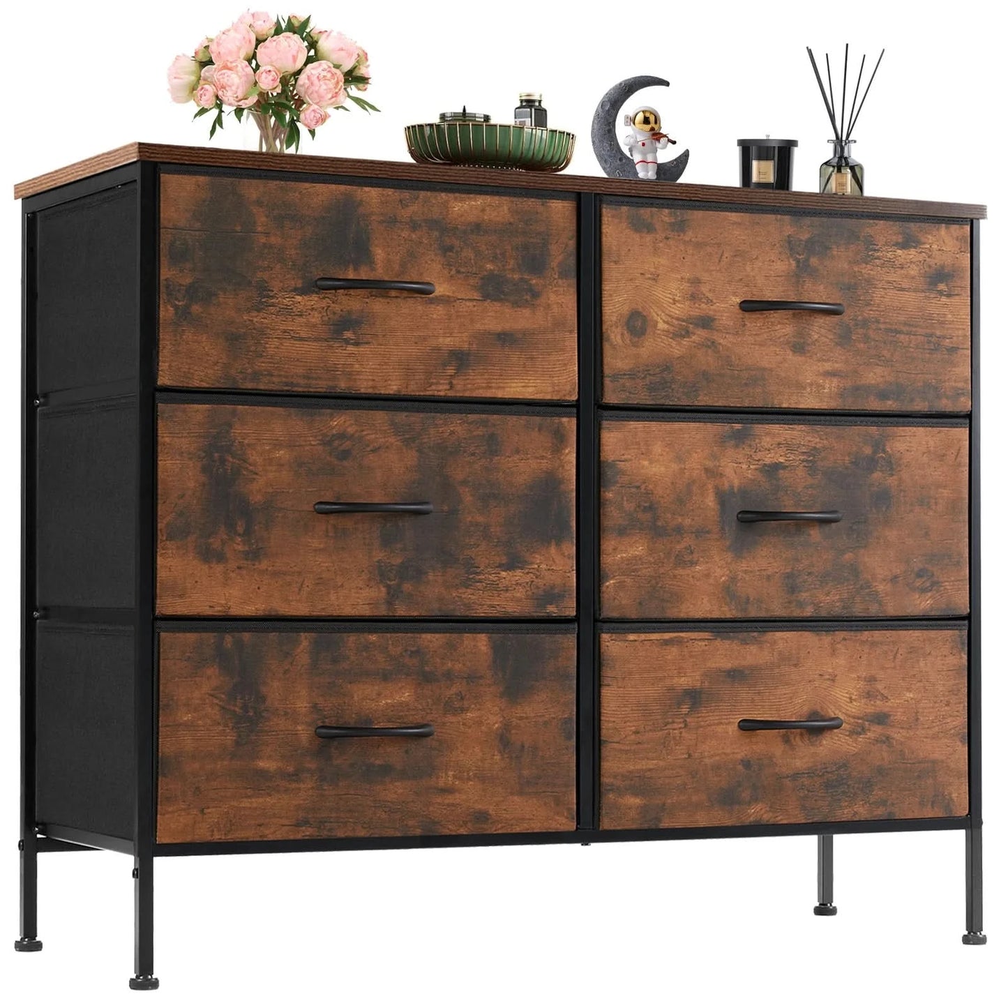 JHK 6 Fabric Drawers Nightstand For Bedroom Bedside Sofa Table With Storage Closet Chest Clothes Display Cabinet Furniture