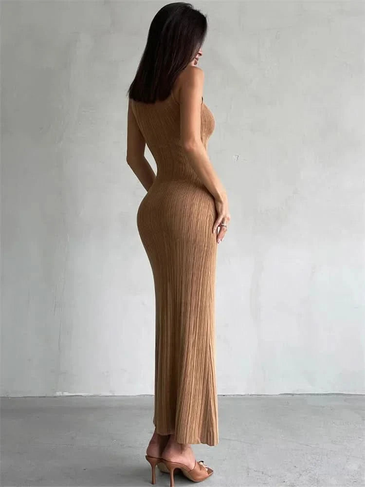 Tossy Sleeveless Knitwear Turtleneck Long Dress Female Slim Elegant Fashion Autumn 2023 Ribbed Knit Dress For Women Maxi Dress - M & M Global