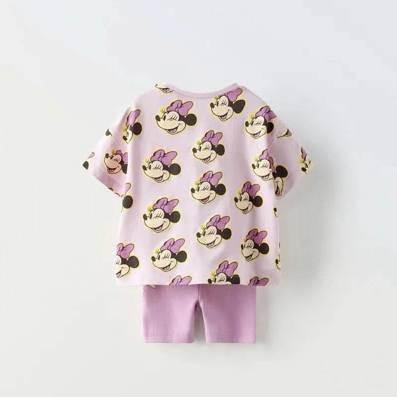 Disney Cartoon Girl Clothing Short Sleeve Suit Lovely Fashion Children's Loose Tees Tight Shorts Summer Kids Two Piece Set 9M-7Y - M & M Global